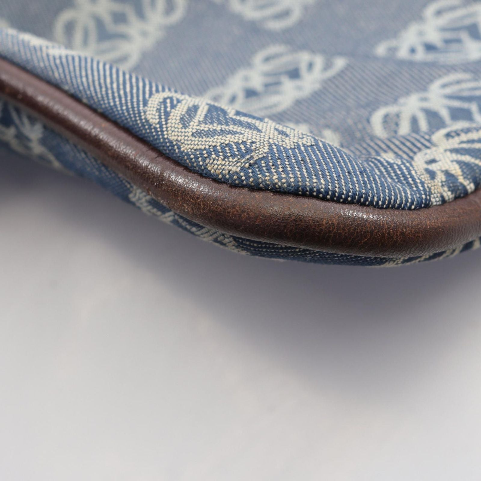Loewe Shoulder Bag Anagram Bag Blue White Dark Brown Canvas Leather Pattern — view 7