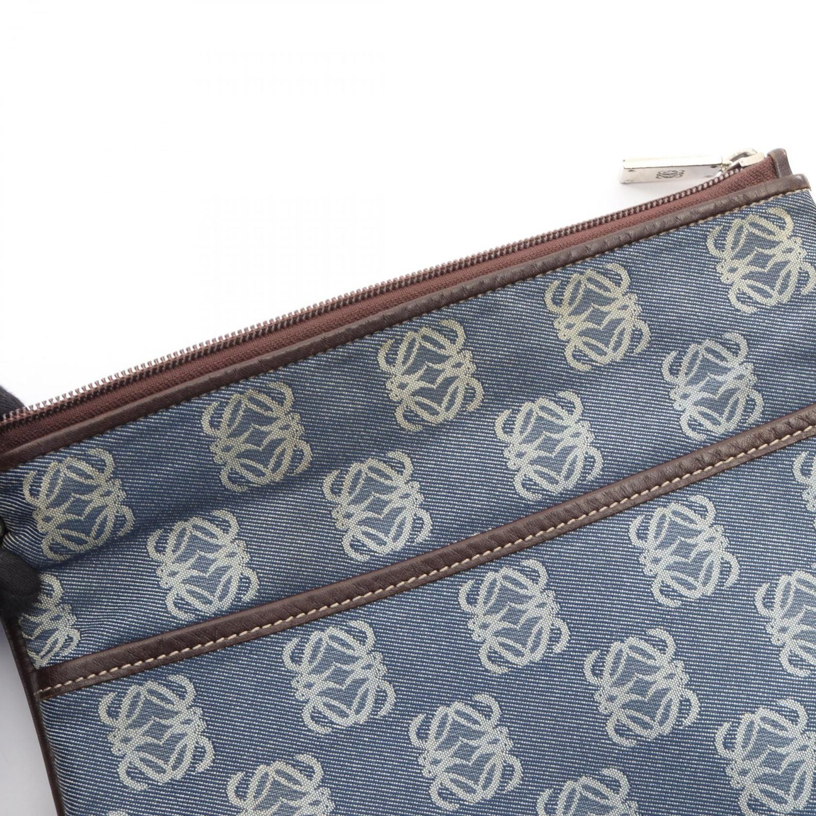 Loewe Shoulder Bag Anagram Bag Blue White Dark Brown Canvas Leather Pattern — view 5