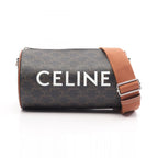 Celine Shoulder Bag Triomphe Black Brown Canvas Leather Cylinder