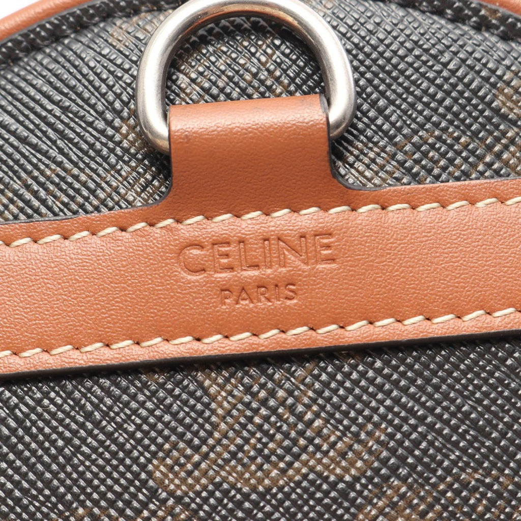 Celine Shoulder Bag Triomphe Black Brown Canvas Leather Cylinder — view 4