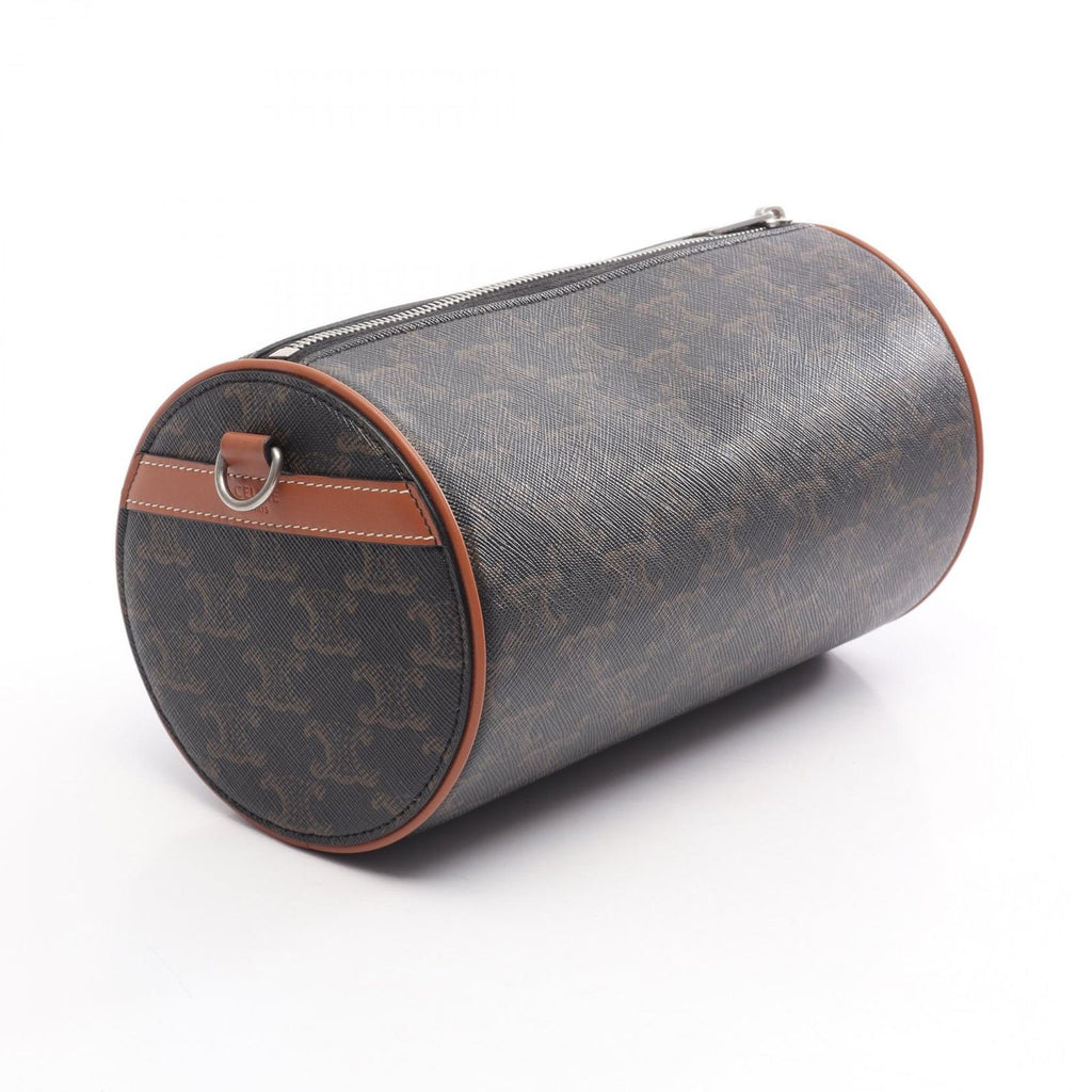 Celine Shoulder Bag Triomphe Black Brown Canvas Leather Cylinder — view 2
