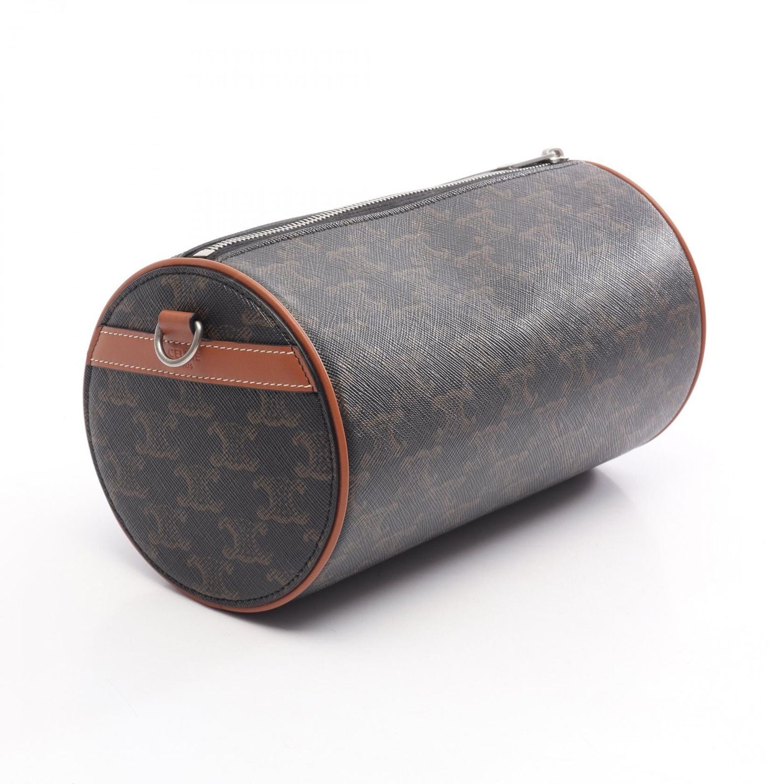 Celine Shoulder Bag Triomphe Black Brown Canvas Leather Cylinder — view 2