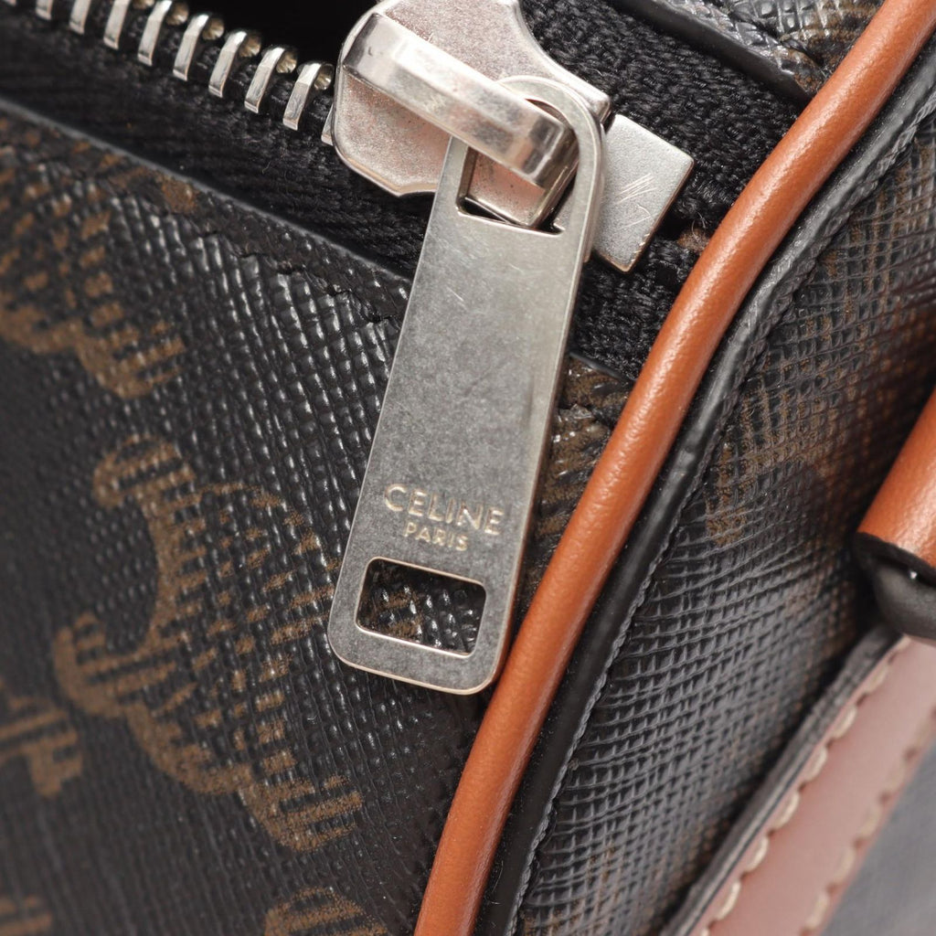 Celine Shoulder Bag Triomphe Black Brown Canvas Leather Cylinder — view 6