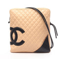 Chanel Shoulder Bag Cambon Line Large Pochette Beige Black Leather
