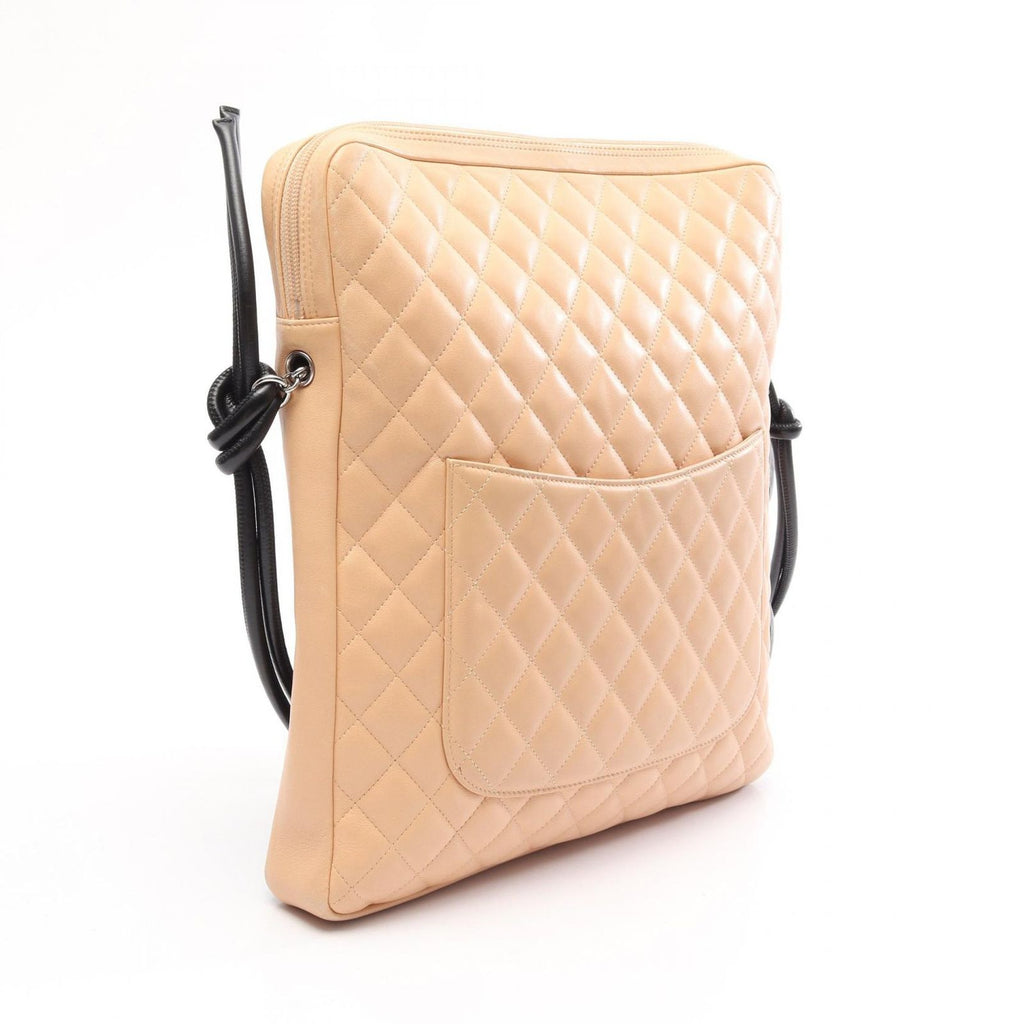 Chanel Shoulder Bag Cambon Line Large Pochette Beige Black Leather — view 2