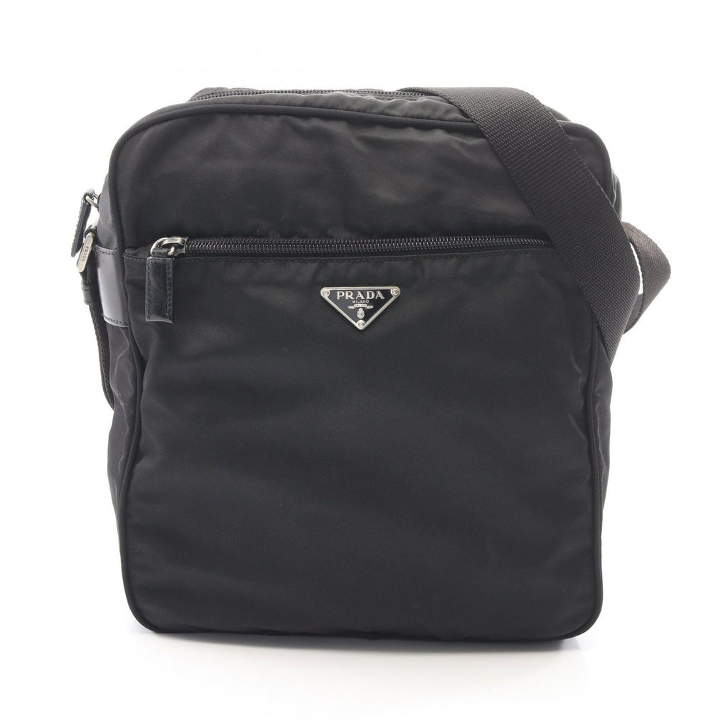 Prada Shoulder Bag Triangle Logo Black Nylon Leather