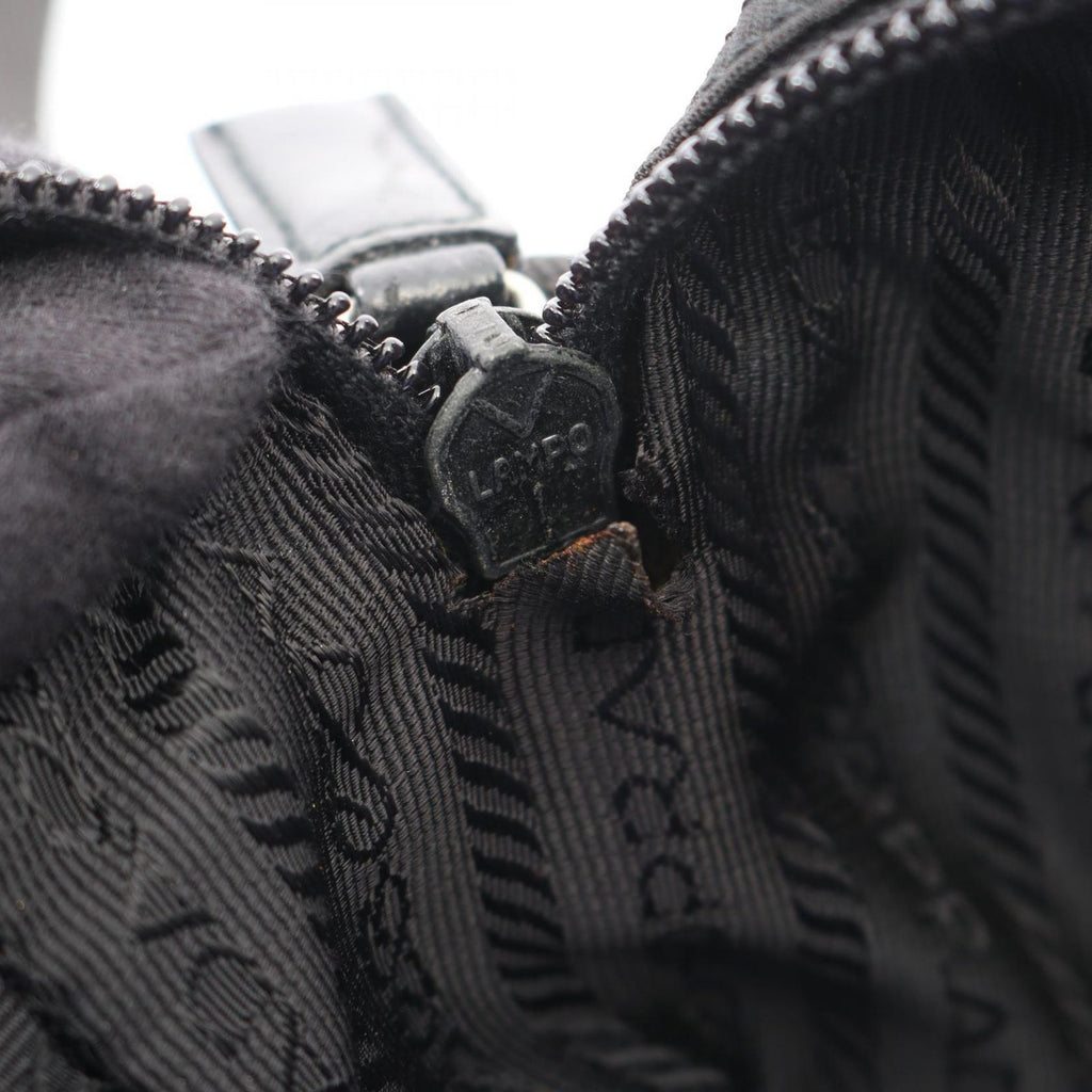 Prada Shoulder Bag Triangle Logo Black Nylon Leather — view 6