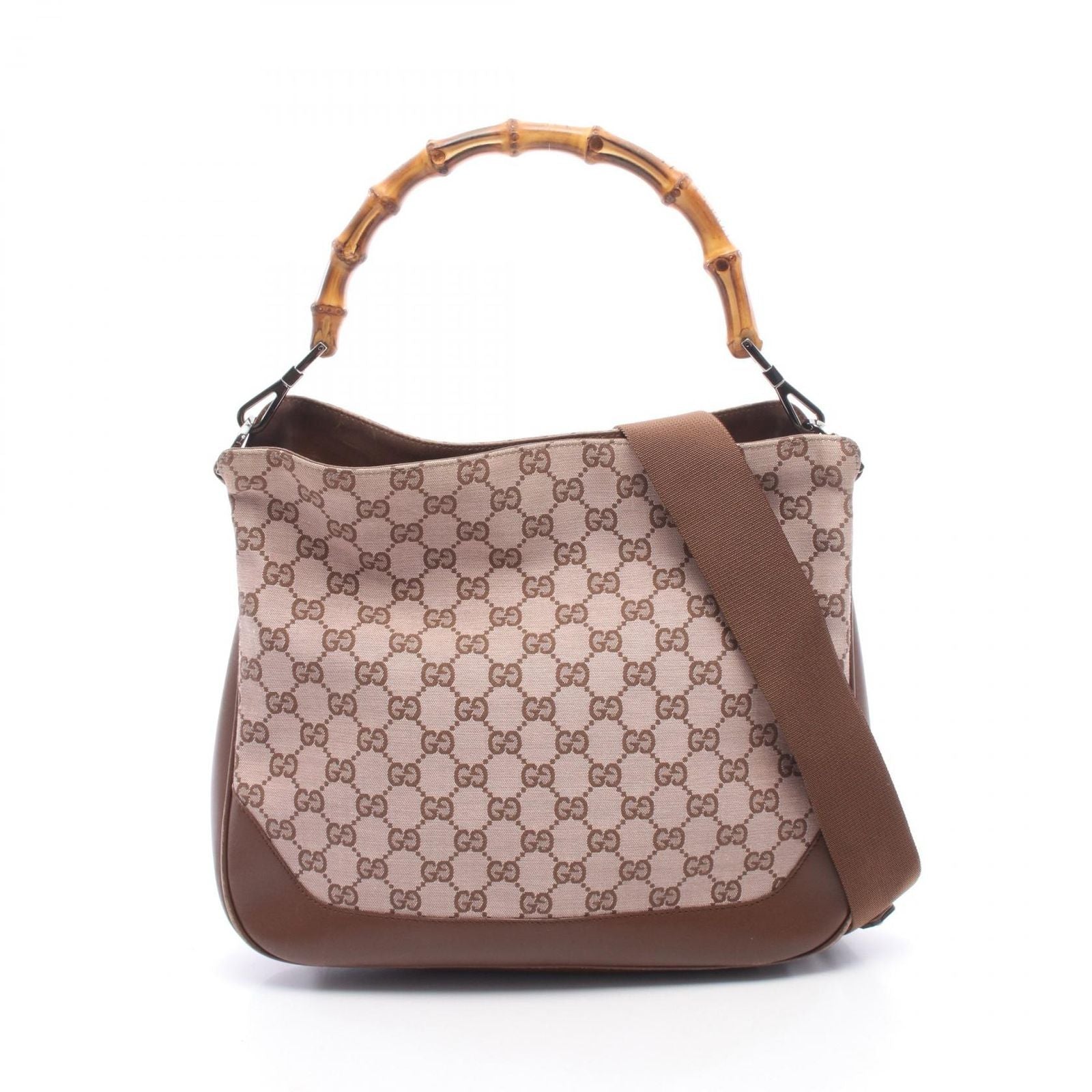 Gucci Handbag Bamboo 2-Way 001 Brown Canvas Leather Shoulder