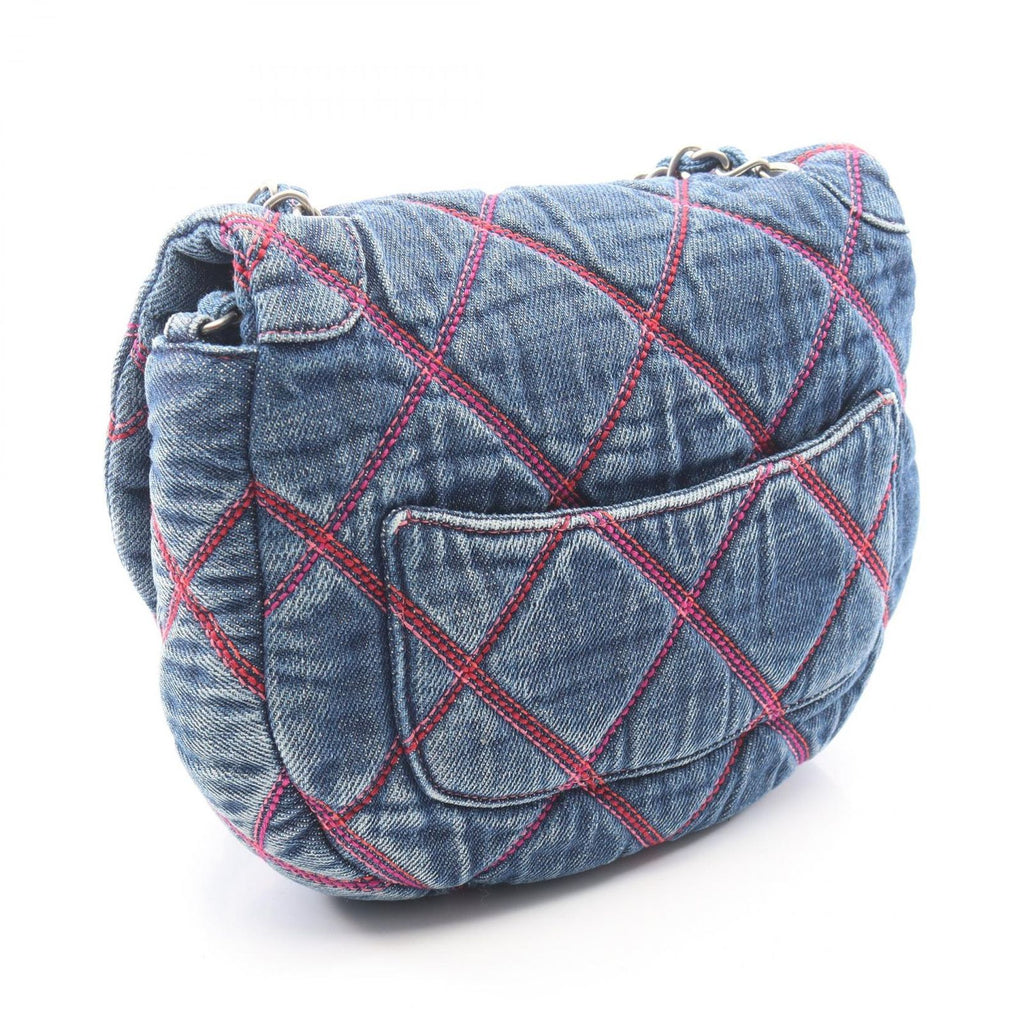 Chanel Shoulder Bag Quilted Round Flap Denim Blue Pink Chain — view 2