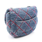 Chanel Shoulder Bag Quilted Round Flap Denim Blue Pink Chain — view 2