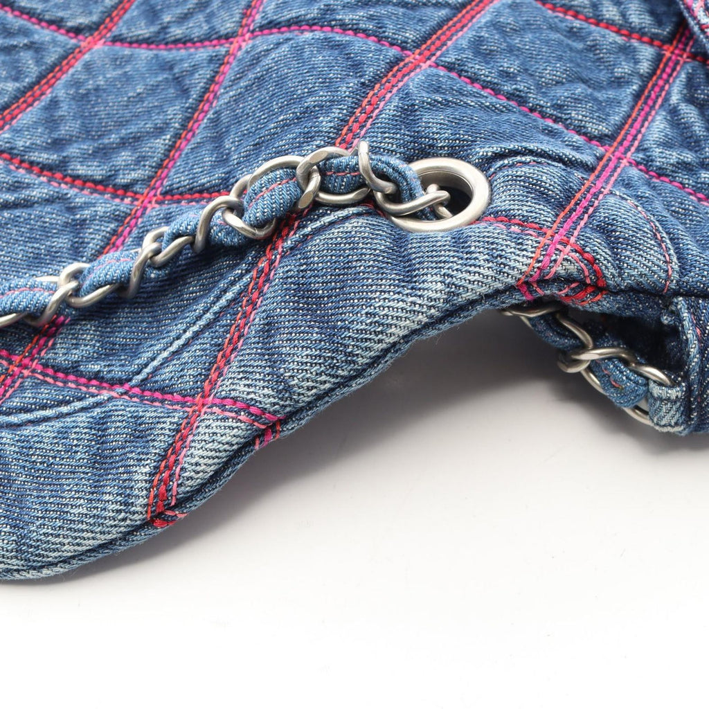 Chanel Shoulder Bag Quilted Round Flap Denim Blue Pink Chain — view 7