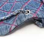 Chanel Shoulder Bag Quilted Round Flap Denim Blue Pink Chain — view 7