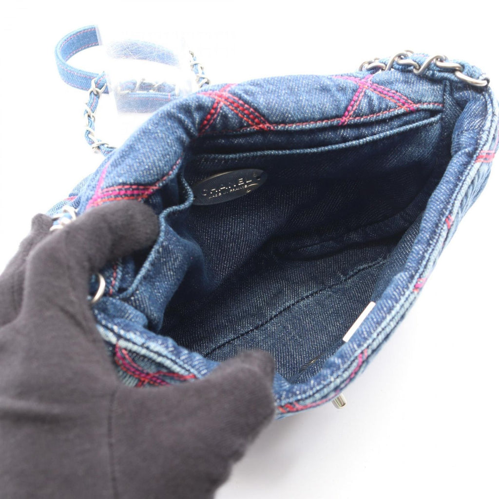 Chanel Shoulder Bag Quilted Round Flap Denim Blue Pink Chain — view 3