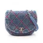 Chanel Shoulder Bag Quilted Round Flap Denim Blue Pink Chain