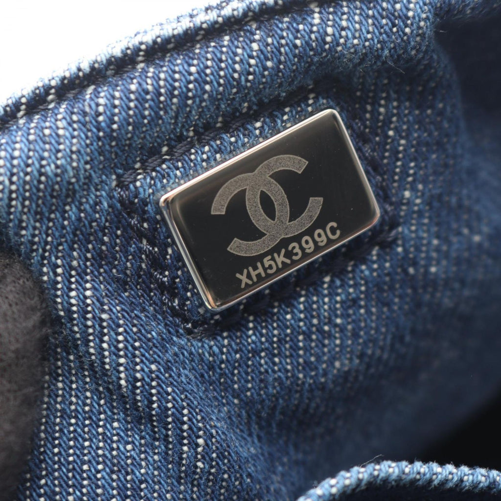 Chanel Shoulder Bag Quilted Round Flap Denim Blue Pink Chain — view 5