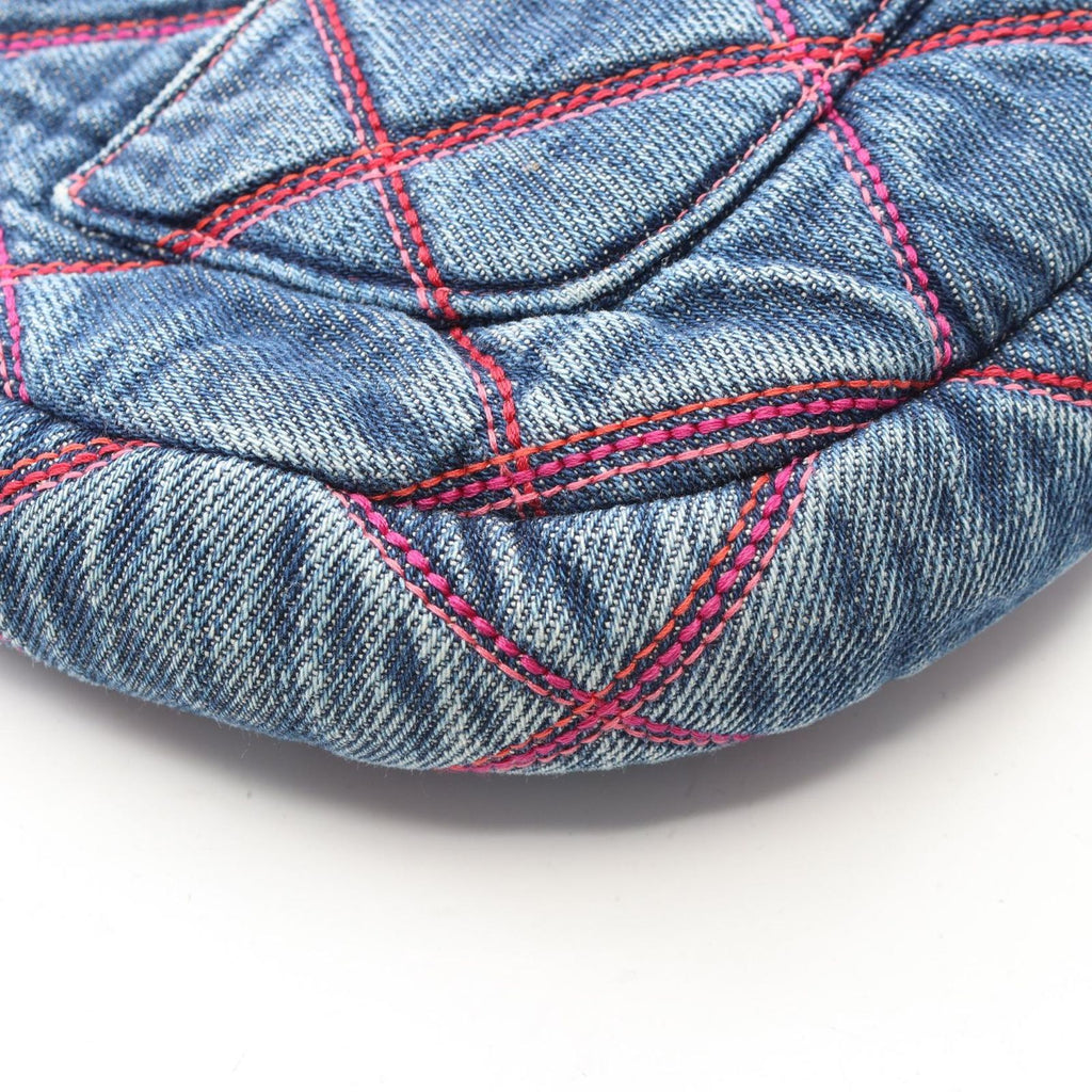 Chanel Shoulder Bag Quilted Round Flap Denim Blue Pink Chain — view 6