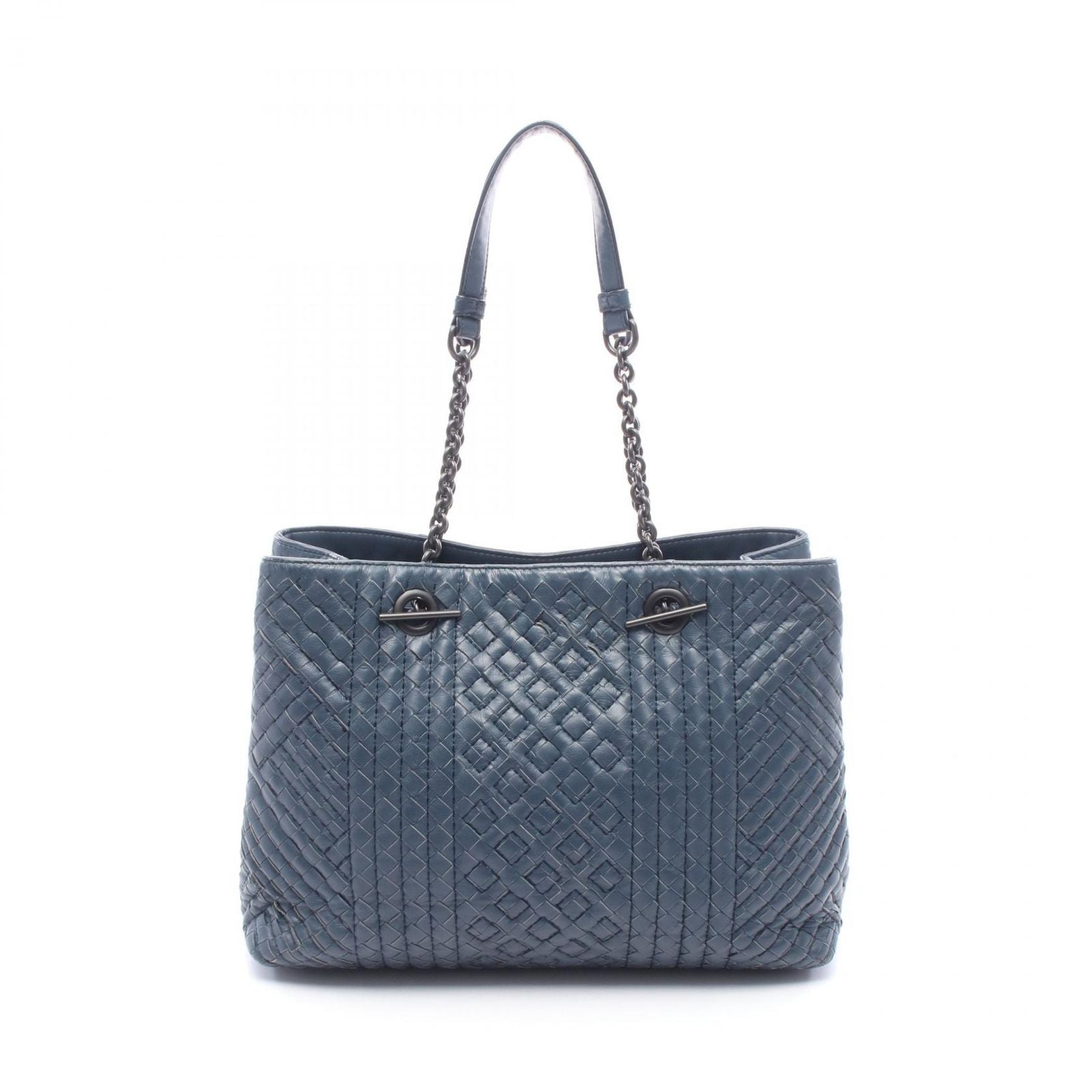 Bottega Veneta Shoulder Bag Intrecciato Navy Leather Chain