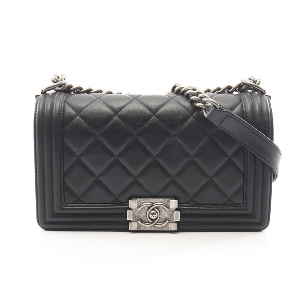 Chanel Shoulder Bag Boy Black Lambskin Boy Chain