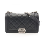 Chanel Shoulder Bag Boy Black Lambskin Boy Chain