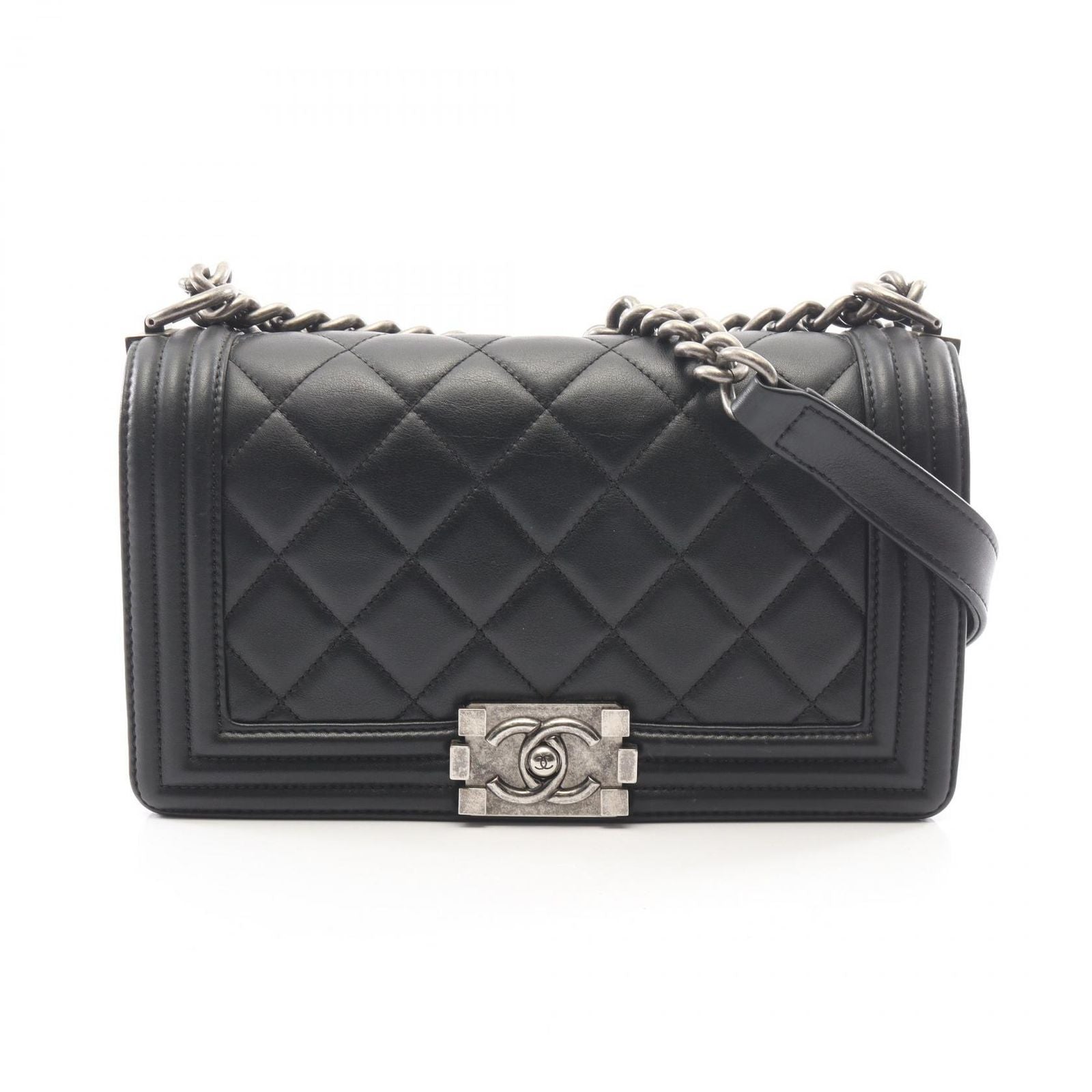 Chanel Shoulder Bag Boy Black Lambskin Boy Chain