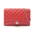 Chanel Shoulder Bag Quilted Red Caviar Leather Chain Clutch