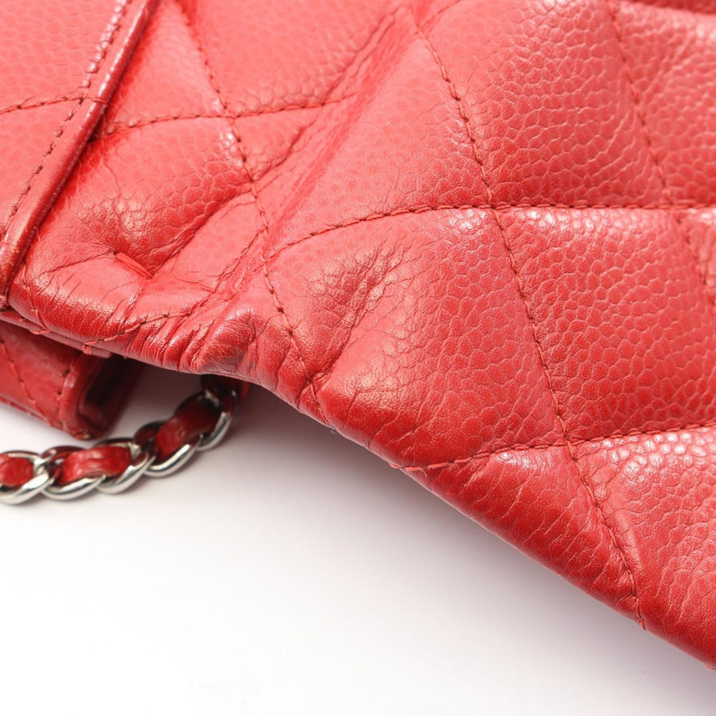 Chanel Shoulder Bag Quilted Red Caviar Leather Chain Clutch — view 8