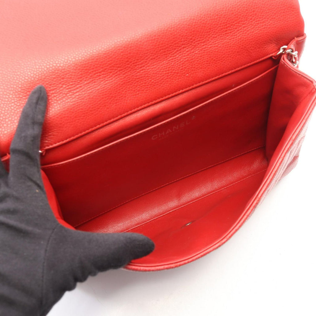 Chanel Shoulder Bag Quilted Red Caviar Leather Chain Clutch — view 3