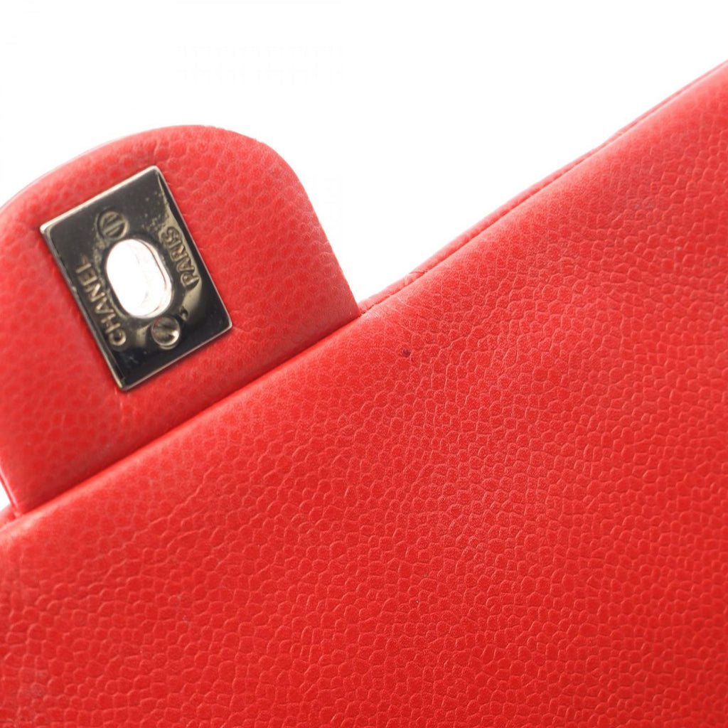 Chanel Shoulder Bag Quilted Red Caviar Leather Chain Clutch — view 7