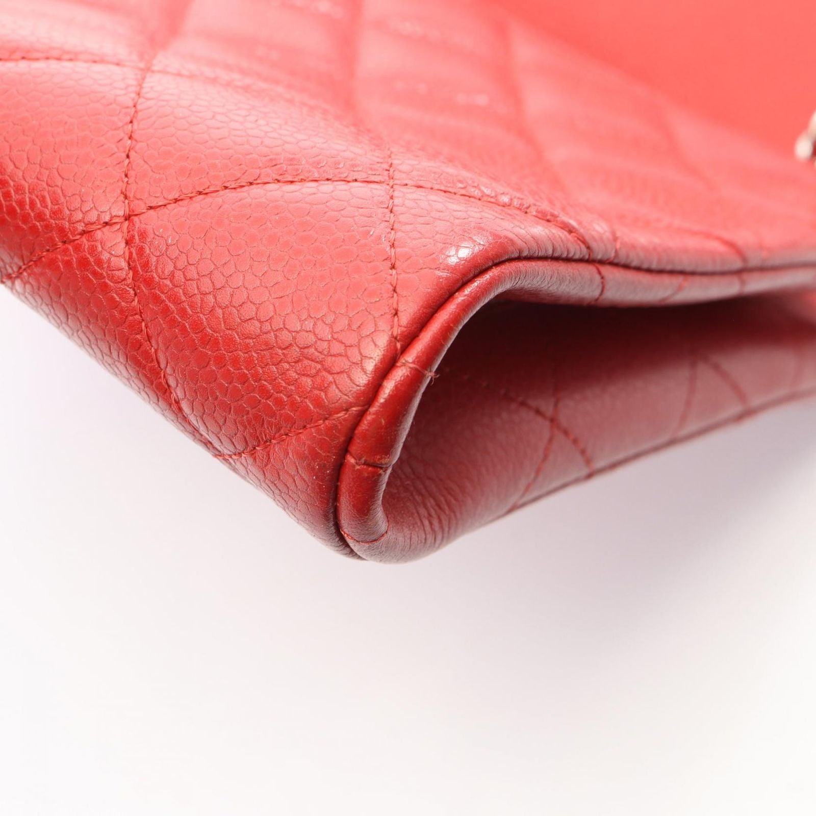 Chanel Shoulder Bag Quilted Red Caviar Leather Chain Clutch — view 9