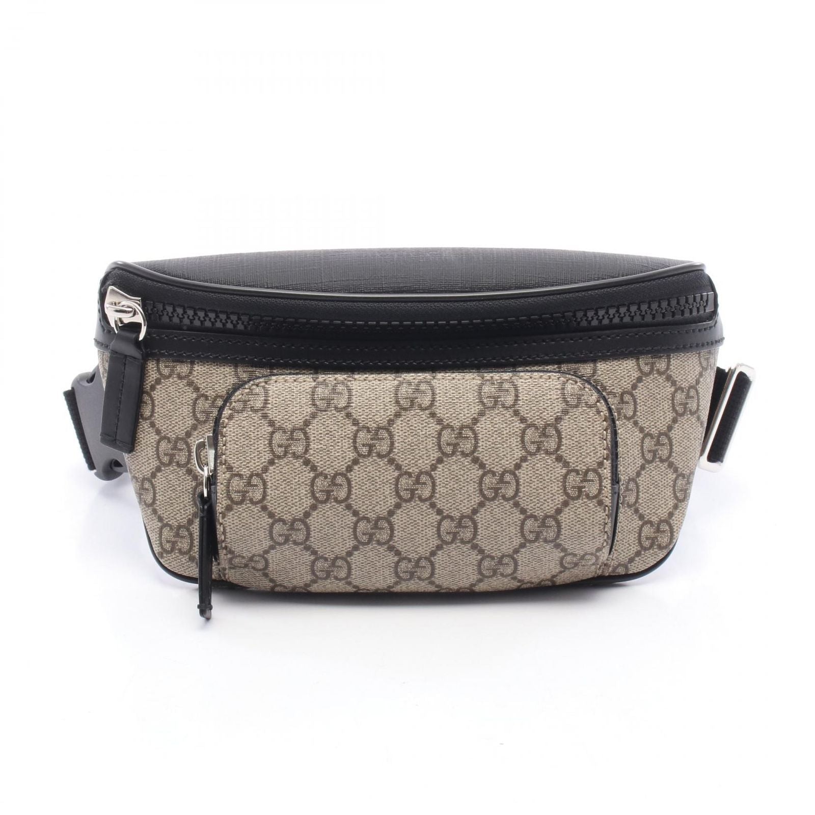 Gucci Waist Bag GG Supreme Beige Black Canvas Leather