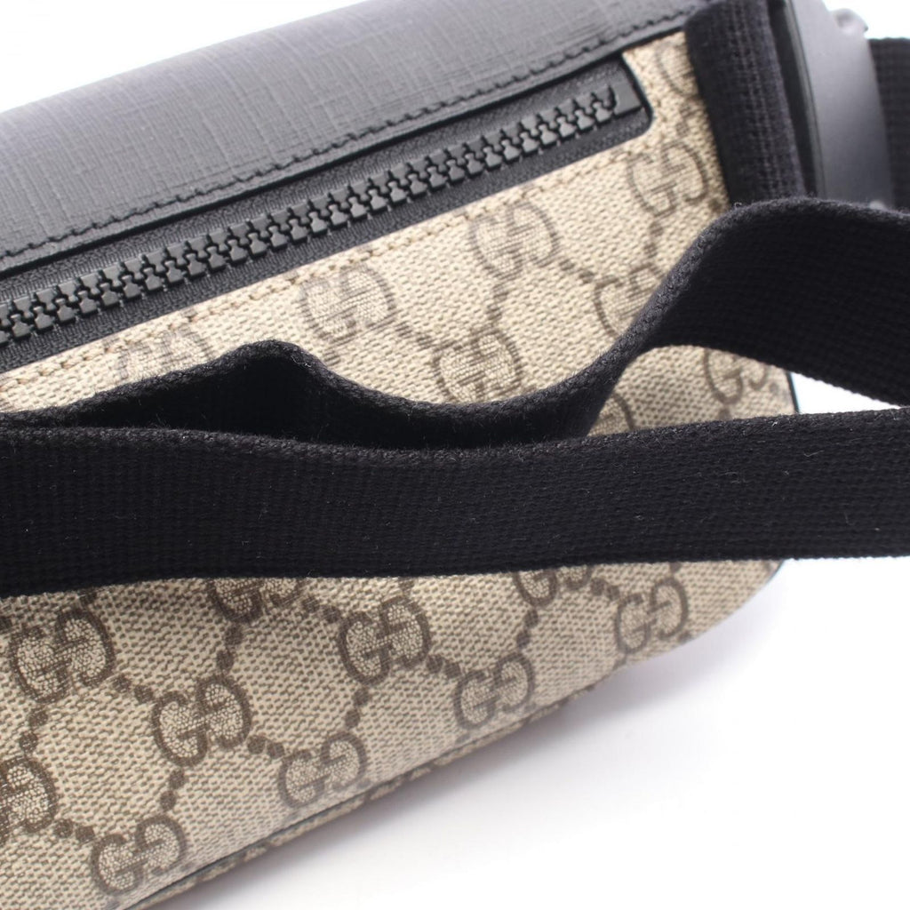Gucci Waist Bag GG Supreme Beige Black Canvas Leather — view 5