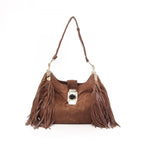 Celine Shoulder Bag Fringe Brown Suede