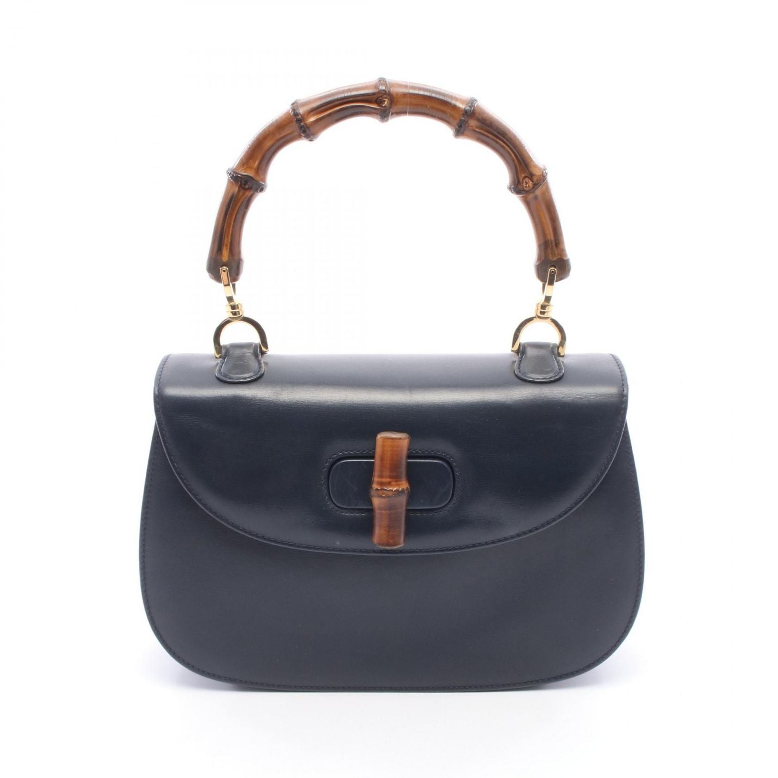 Gucci Handbag Bamboo Navy Leather 2-Way