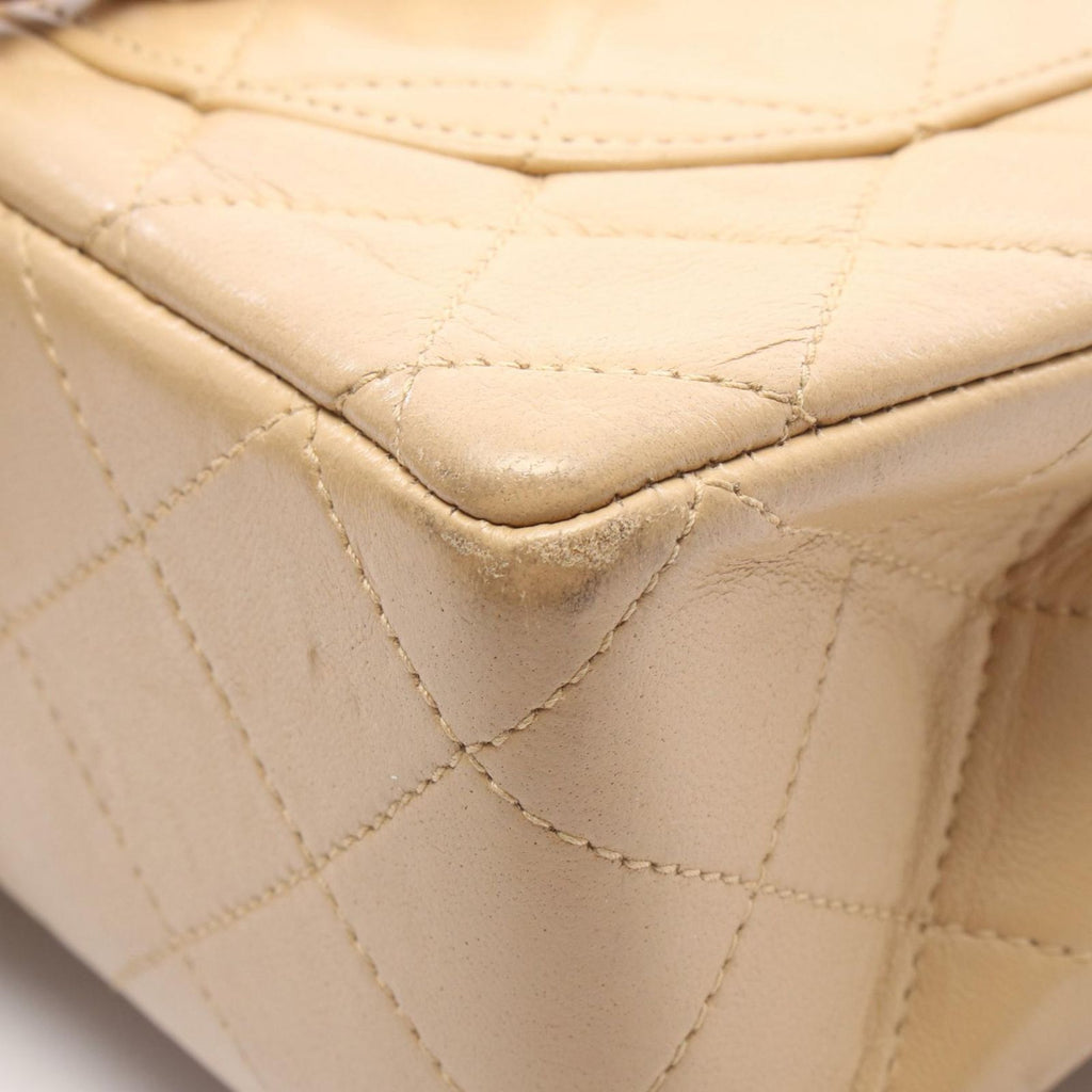 Chanel Shoulder Bag Quilted Double Flap Beige Lambskin Chain — view 8