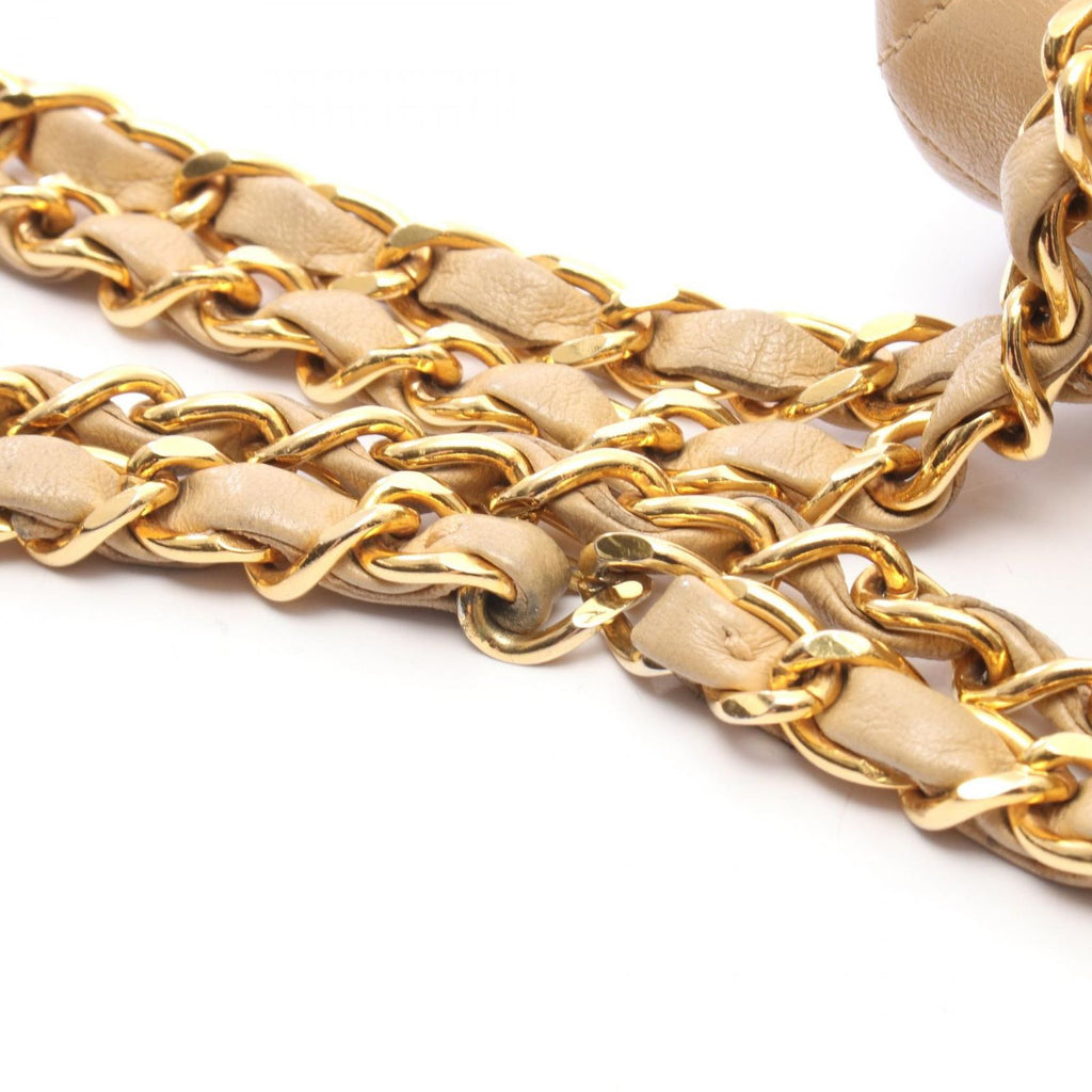 Chanel Shoulder Bag Quilted Double Flap Beige Lambskin Chain — view 9