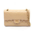 Chanel Shoulder Bag Quilted Double Flap Beige Lambskin Chain