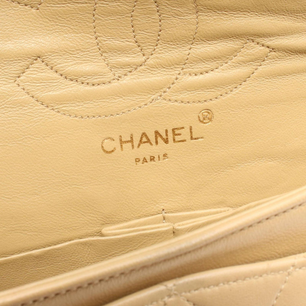 Chanel Shoulder Bag Quilted Double Flap Beige Lambskin Chain — view 4