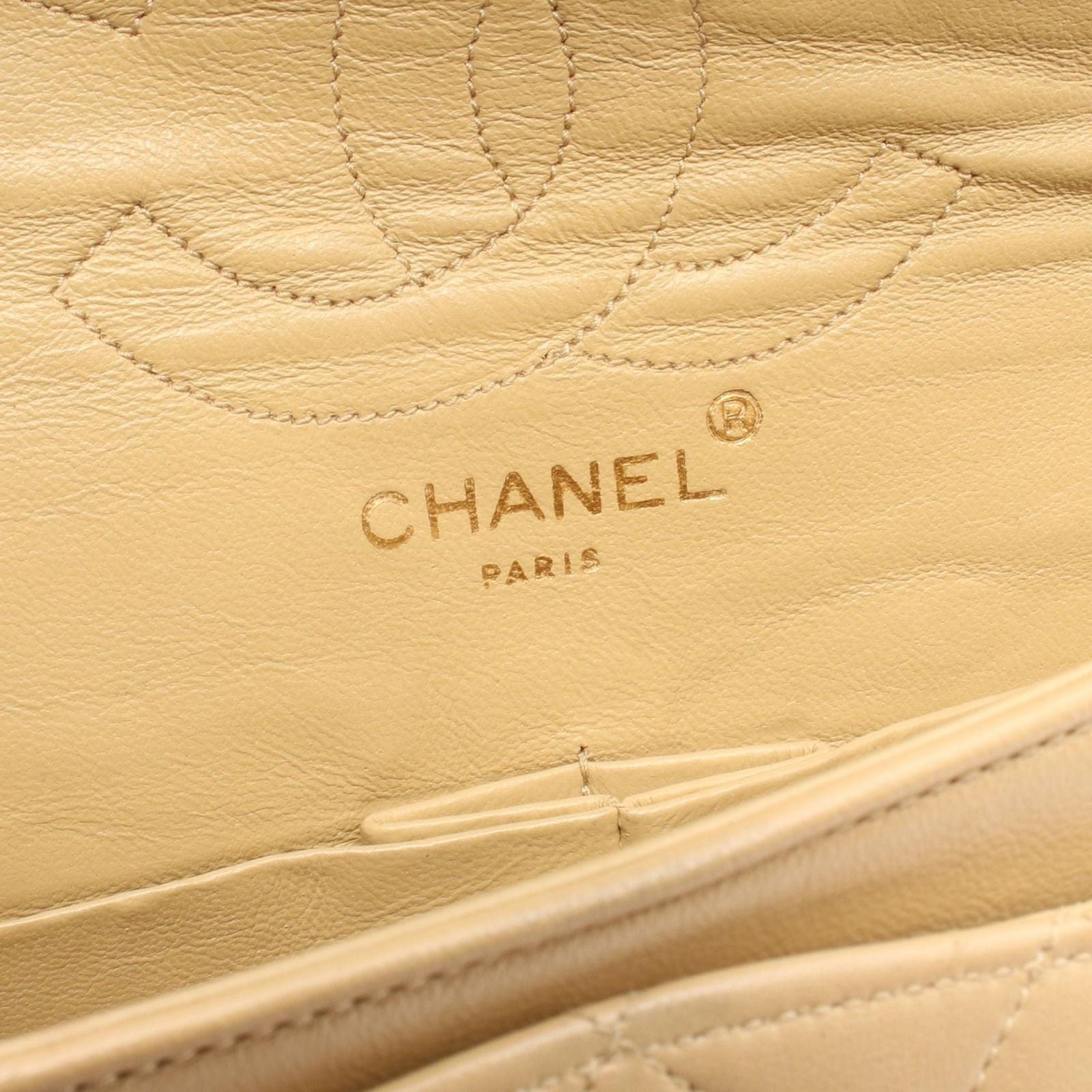 Chanel Shoulder Bag Quilted Double Flap Beige Lambskin Chain — view 4