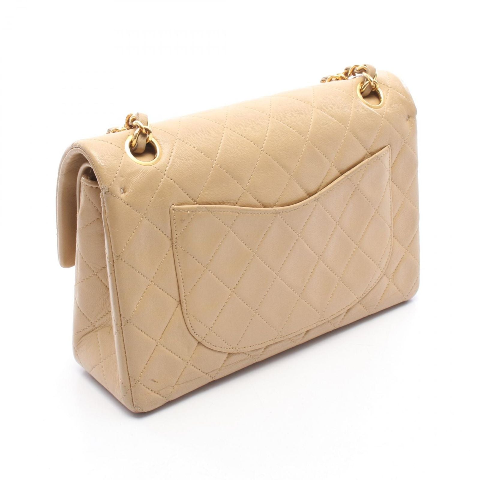 Chanel Shoulder Bag Quilted Double Flap Beige Lambskin Chain — view 2