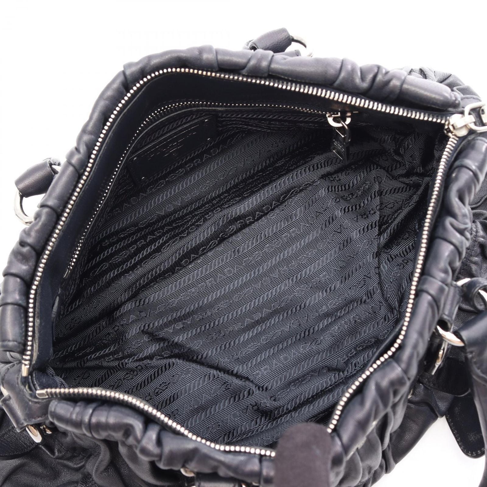 Prada Handbag Gathered 2-Way Navy Leather — view 3