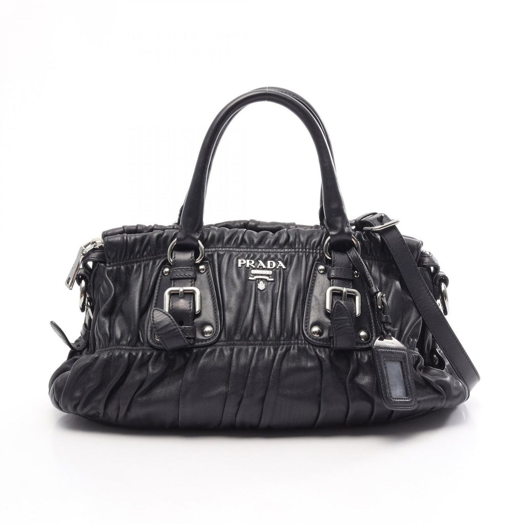 Prada Handbag Gathered 2-Way Navy Leather