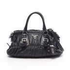 Prada Handbag Gathered 2-Way Navy Leather