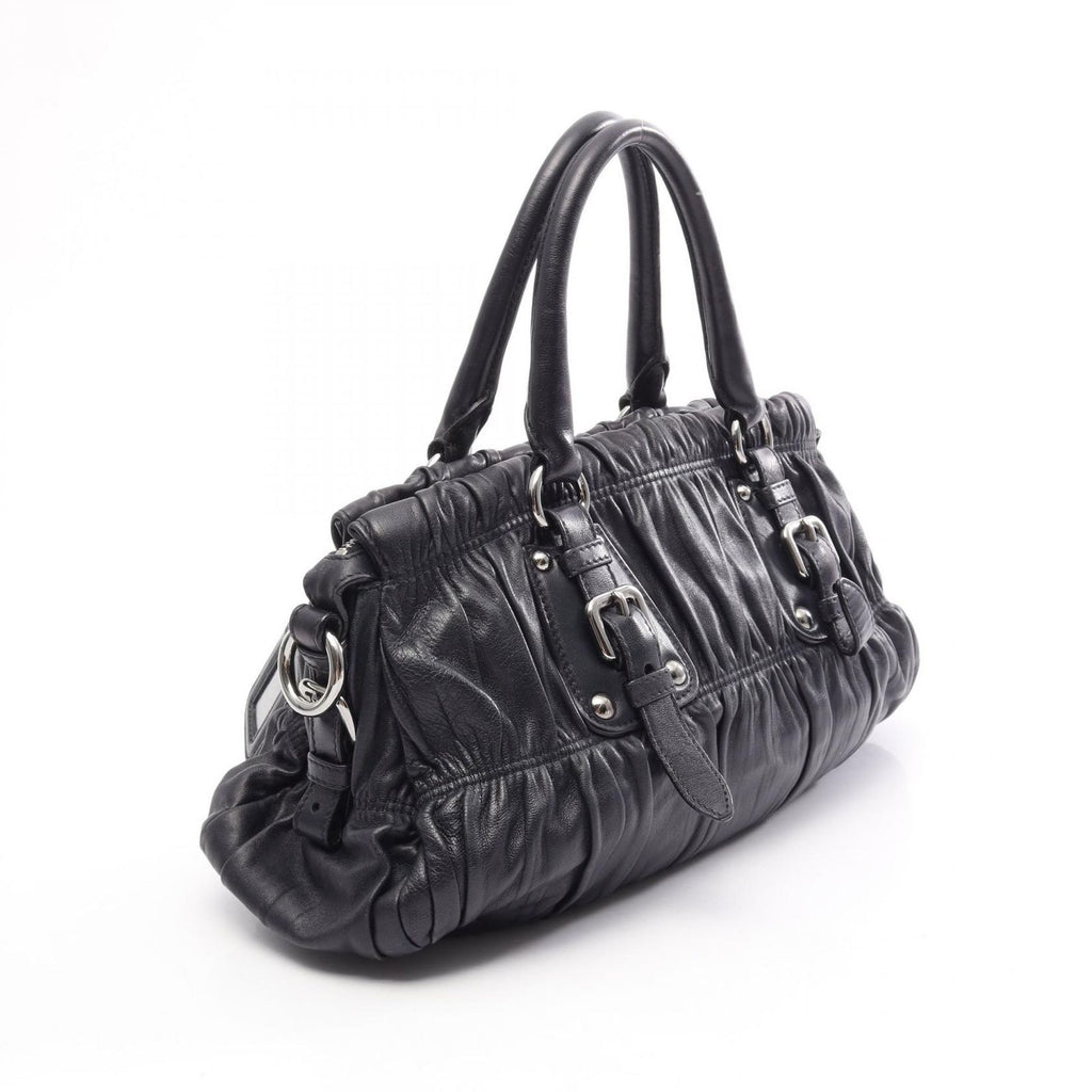 Prada Handbag Gathered 2-Way Navy Leather — view 2