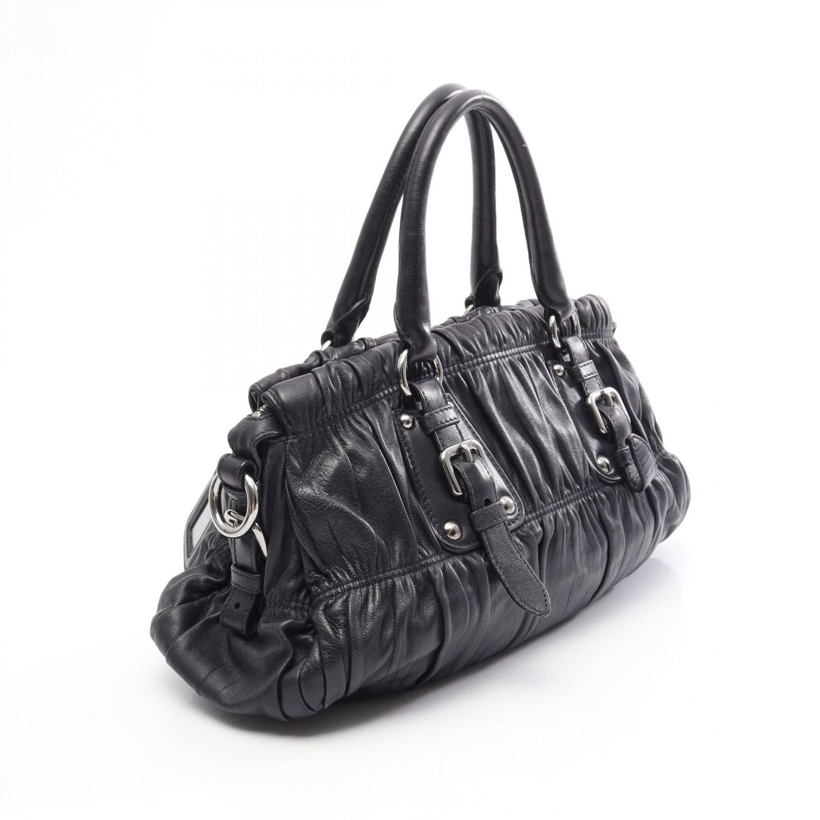 Prada Handbag Gathered 2-Way Navy Leather — view 2