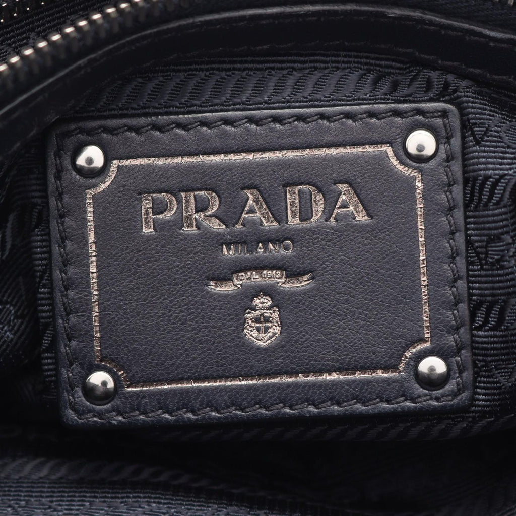 Prada Handbag Gathered 2-Way Navy Leather — view 4