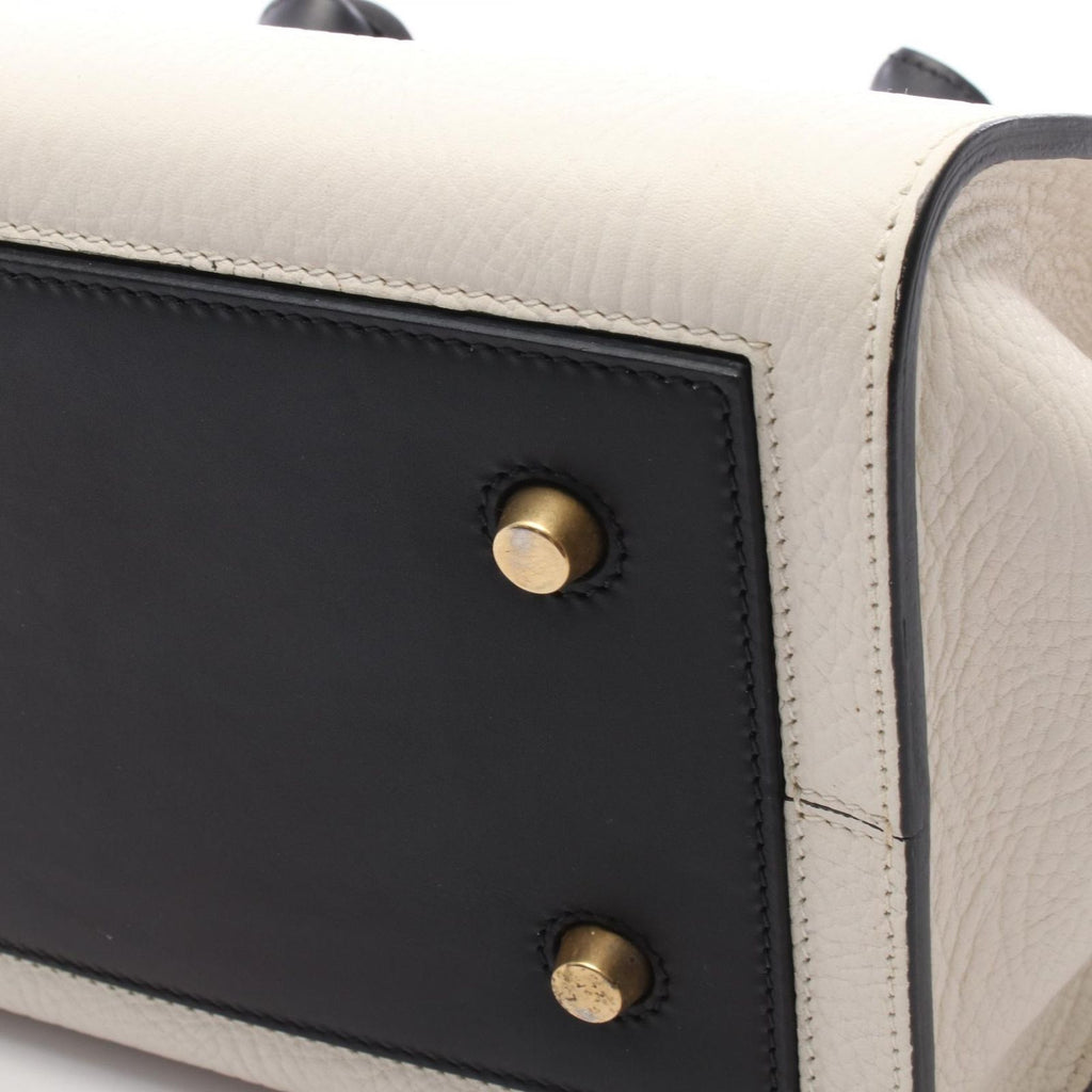 Celine Handbag Tie Knot Mini White Black Leather