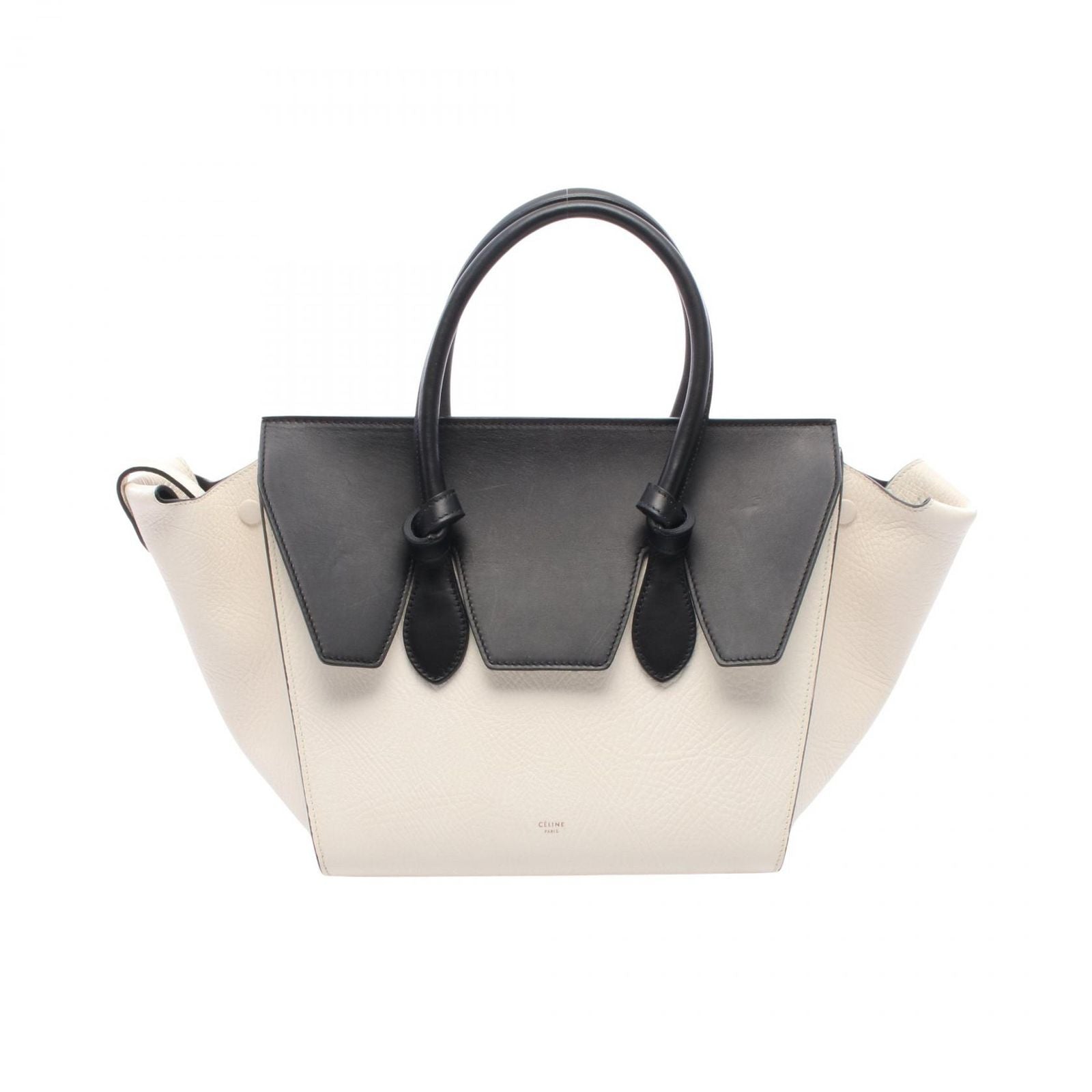 Celine Handbag Tie Knot Mini White Black Leather