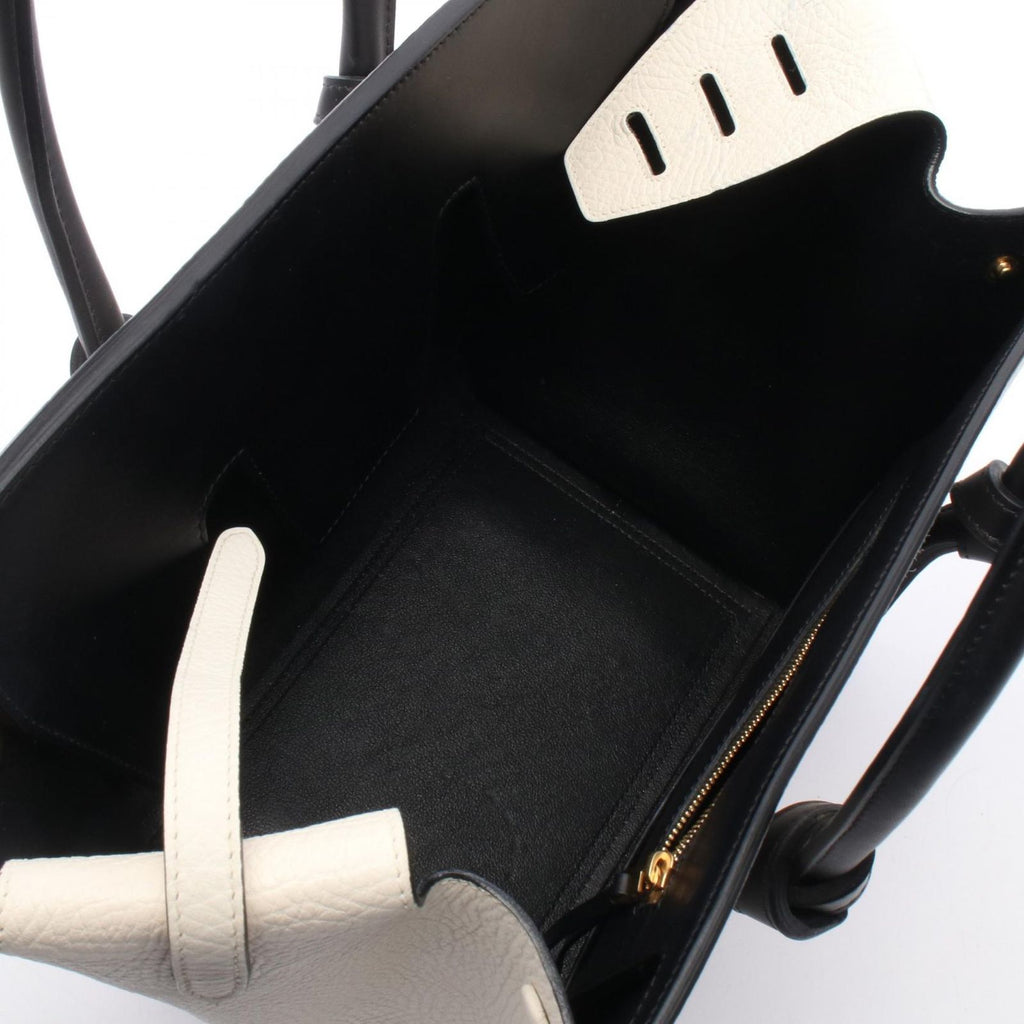 Celine Handbag Tie Knot Mini White Black Leather