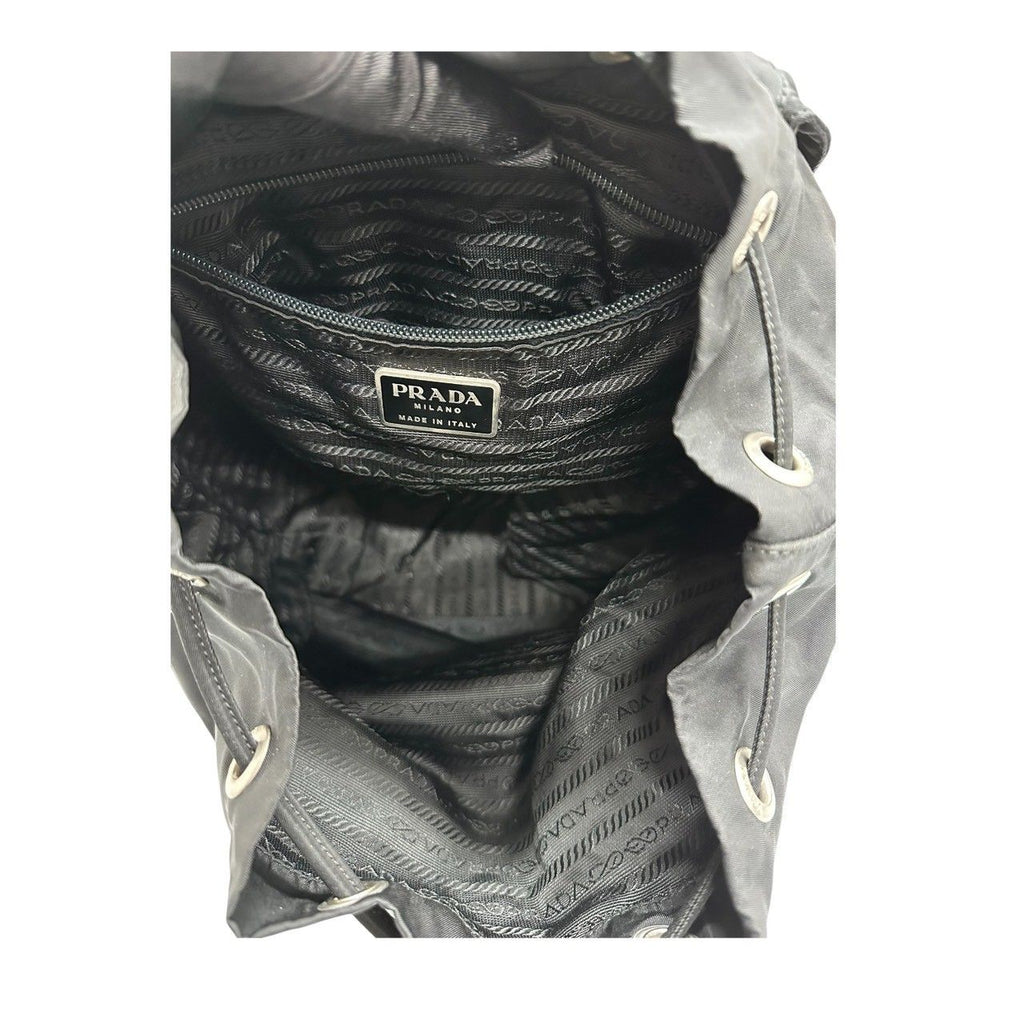 Prada Triangle Logo Black Silver Nylon Backpack — view 5