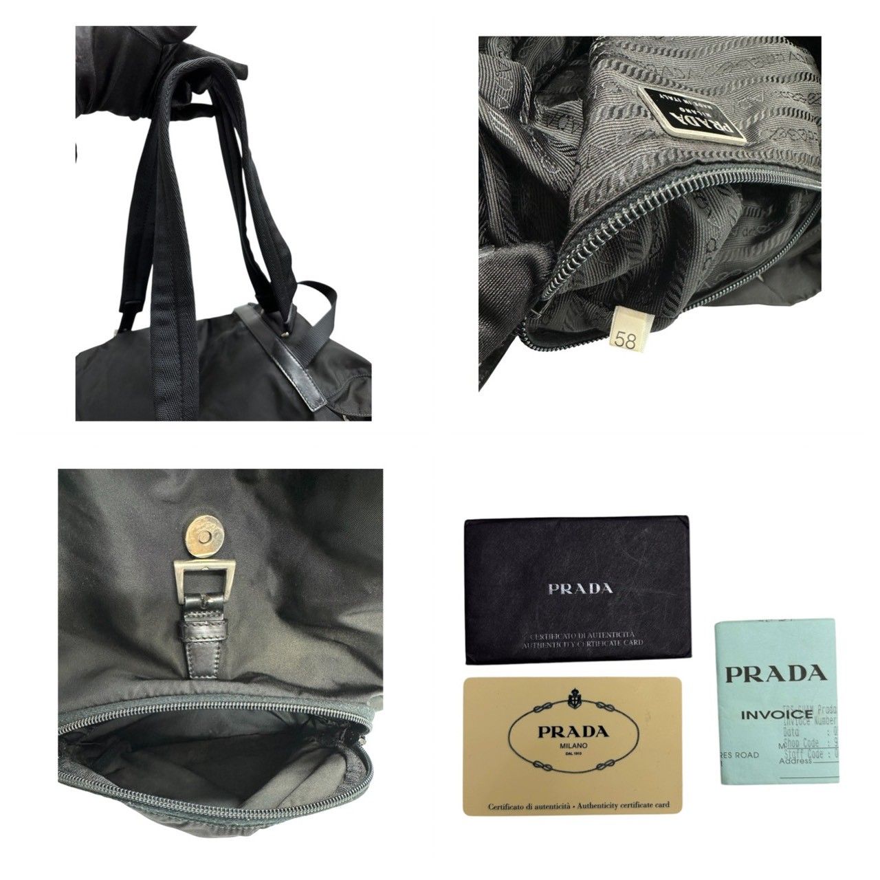 Prada Triangle Logo Black Silver Nylon Backpack — view 8